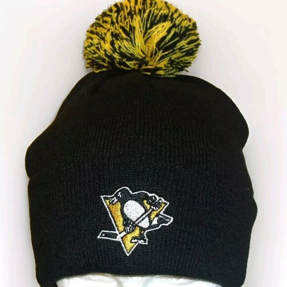Pittsburgh Penguins Black Zephyr Mens Cuffed Pom Beanie Winter Hat Cap New Nhl - Picture 1 of 2